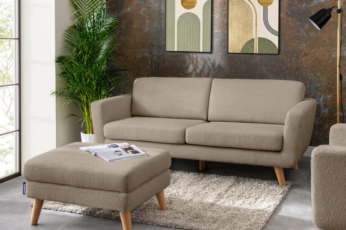 SITZHOCKER TAGIO Pouffe, Hellbraun - Hellbraun/Braun, Buchenholz/Textil (65/46/80cm) - KONSIMO®