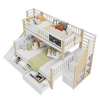 ETAGENBETT 90/200 cm & 140/200 cm in Weiß & Natur mit Rutsche, Tafel und Stauraum - Weiß, Holz/Holzwerkstoff (140/200cm) - CHICFURN