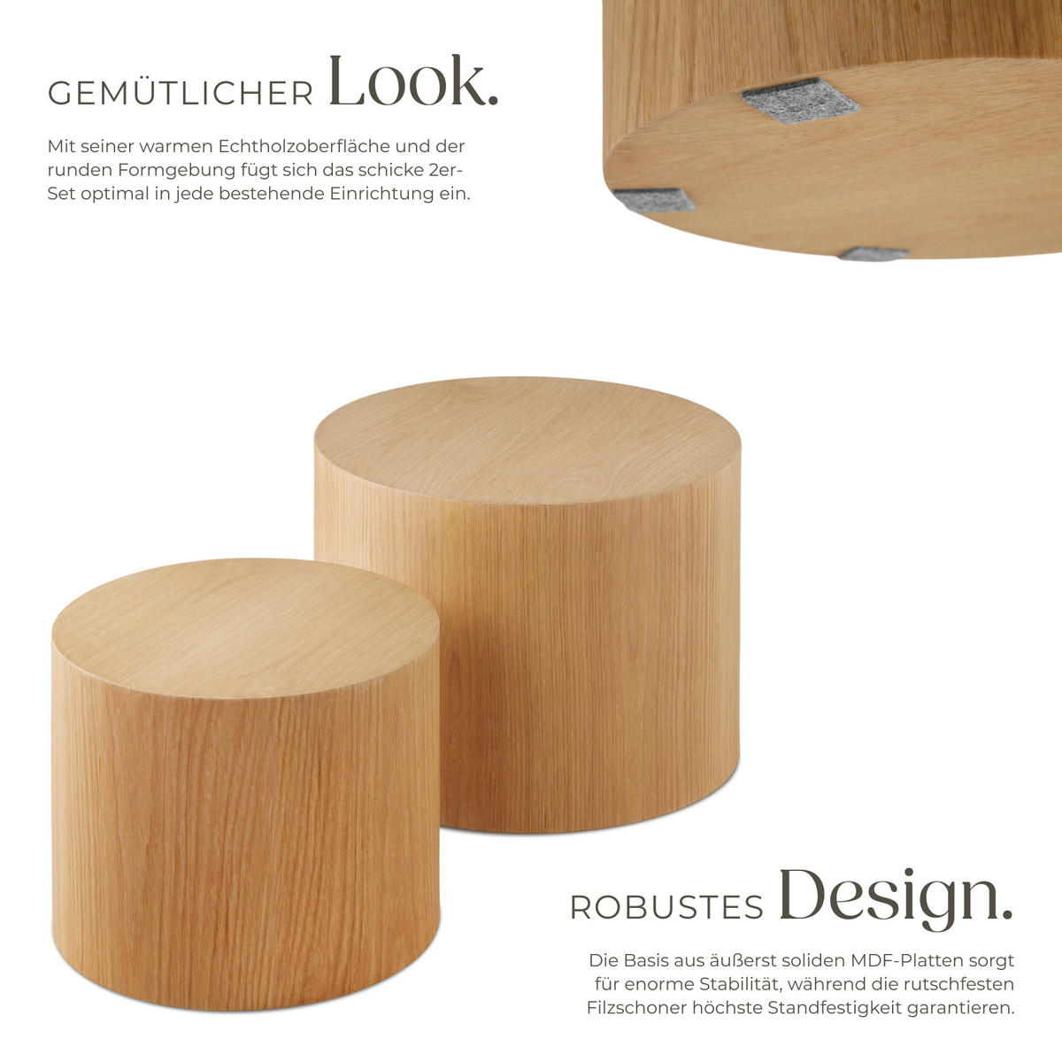 COUCHTISCHE 2er Set Danny,rutschfeste Bodenschoner,Eiche hell - Eichefarben, Holz (48/48/38cm) - tectake