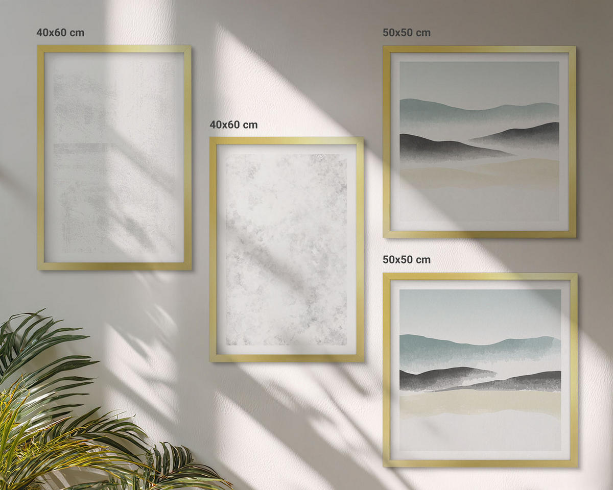WANDBILDER 4er Set - 50x50 cm & 40x60 cm Goldrahmen - Weiße Flecken auf Leinwandhintergrund - Goldfarben, Kunststoff (50/50cm) - ArtPrintCave