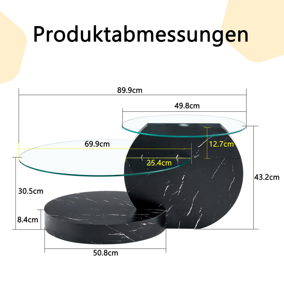 COUCHTISCH 90/70/43 cm mit mehrstufigen Ablagen und gehärtetem Glas, Schwarz/Transparent - Transparent, Holzwerkstoff (89.9/69.9/43.2cm) - Redom