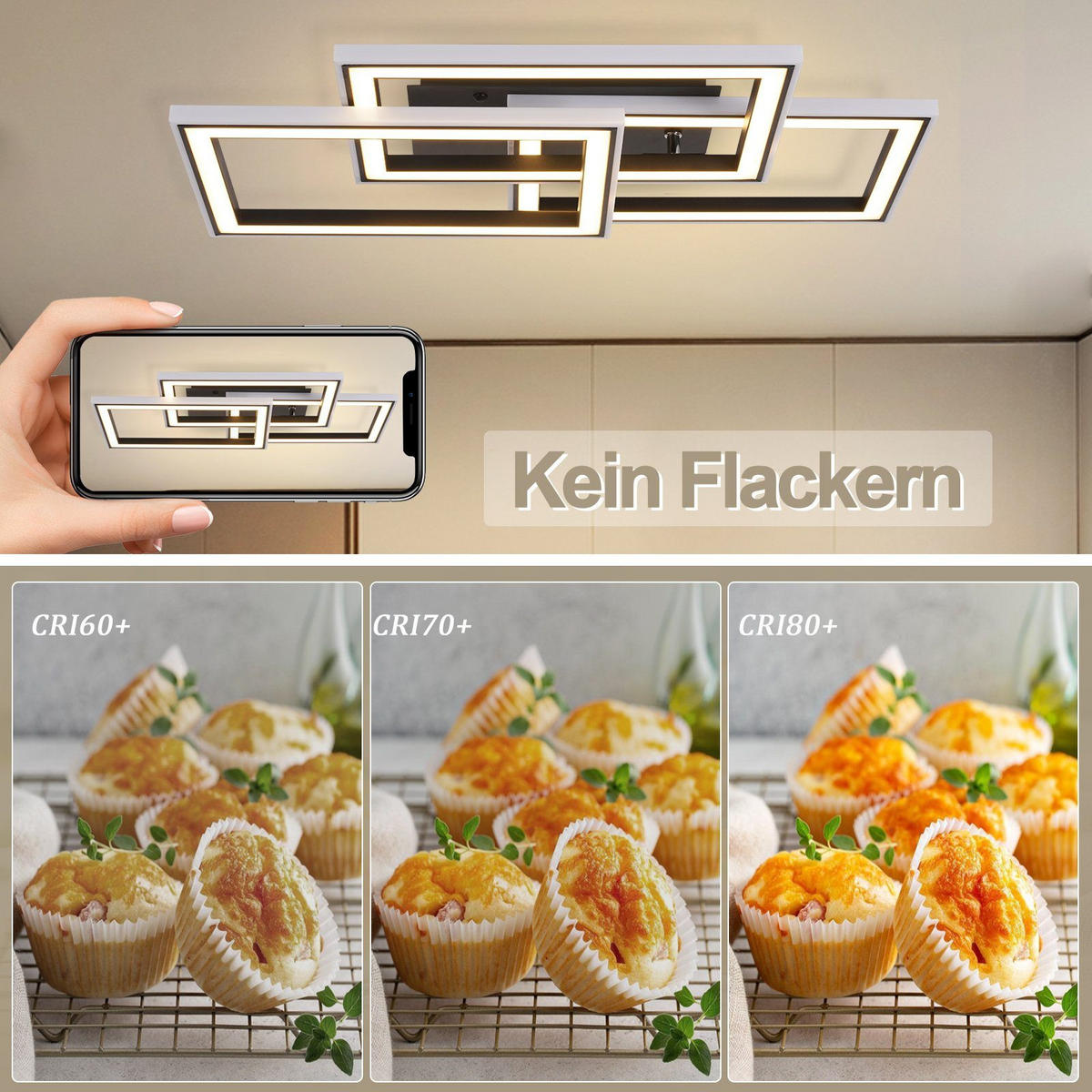 LED-DECKENLEUCHTE Lieselotte 54/34/9 cm - Schwarz, Metall (54/34/9cm) - Nettlife