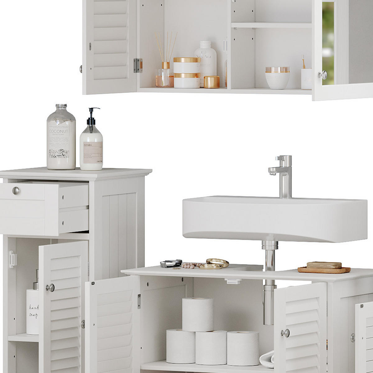 BADMÖBEL-SET Riad Weiß 4 Teile, Option 4 - Weiß, Holzwerkstoff (60/58/35cm) - Vicco