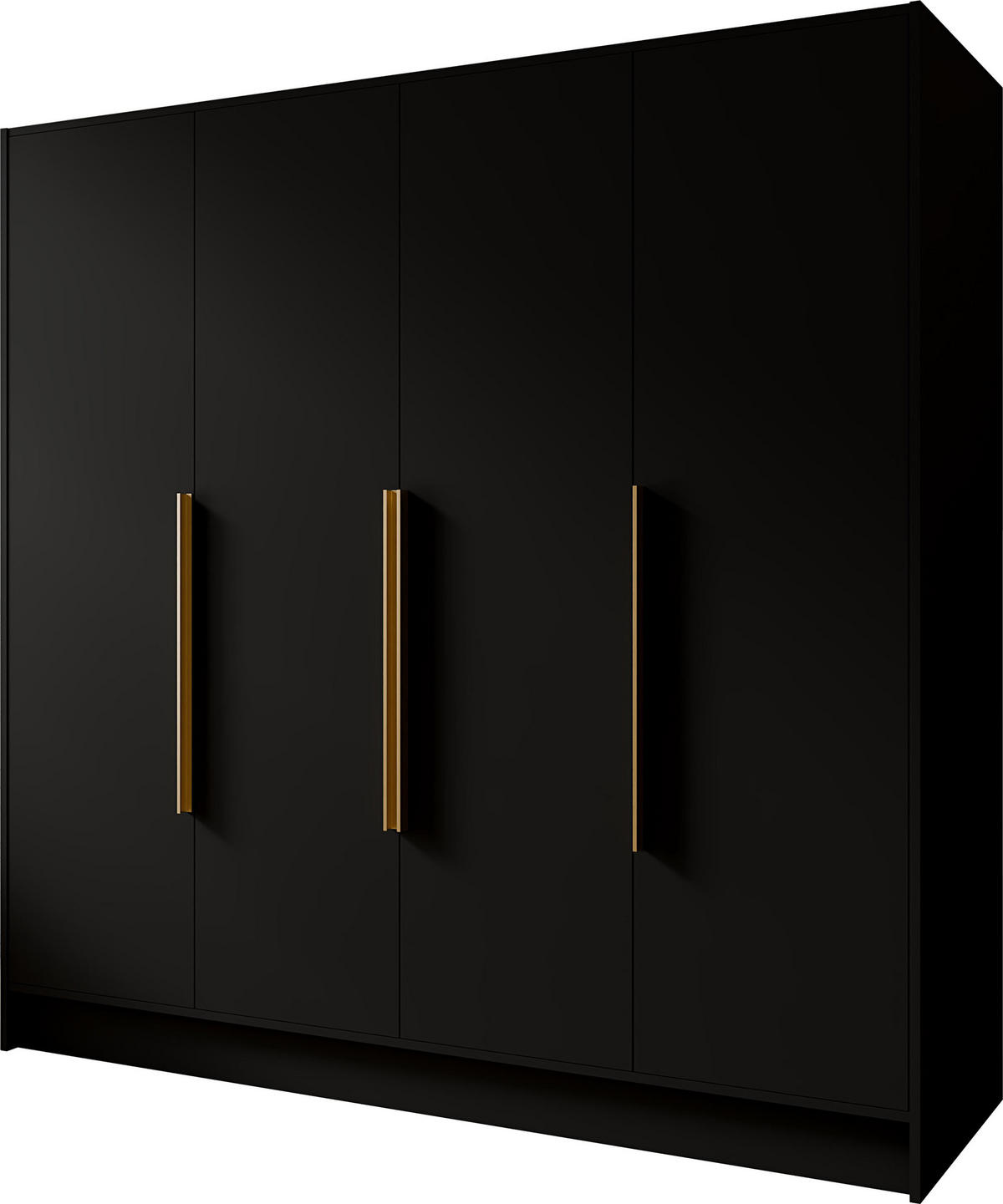 KLEIDERSCHRANK Mono Bis im Skandi-Stil, Drehtüren mit Goldene Metallgriffe, Schwarz 200/200/51 cm - Schwarz, Holzwerkstoff (200/200/51cm) - WFL GROUP