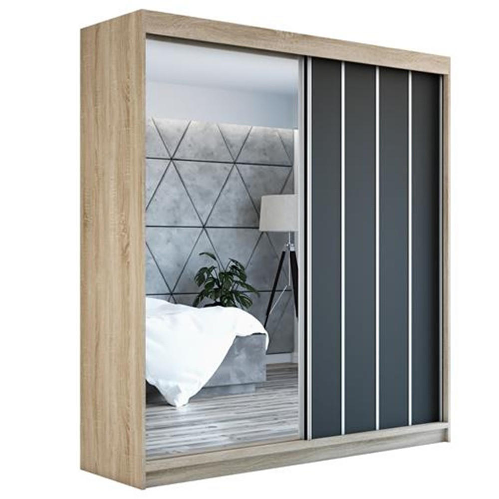 SCHWEBETÜRENSCHRANK 180 CM GLIDE Farbe: Sonoma , schwarz - Schwarz/Braun, Holzwerkstoff (180/215/59.5cm) - A&J MöbelLand