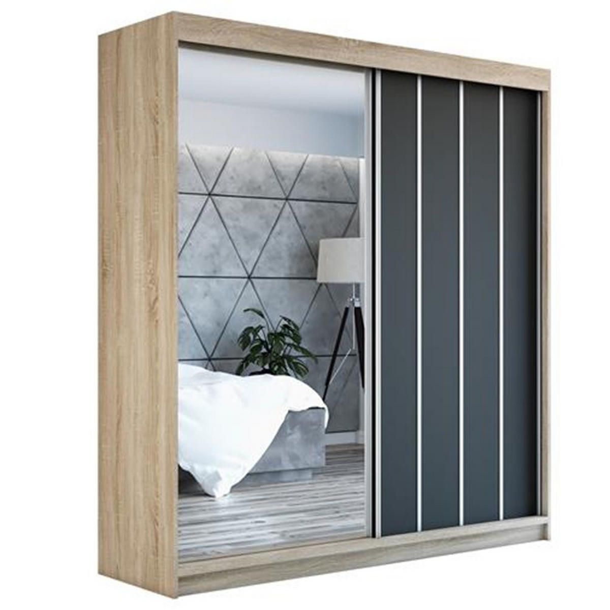SCHWEBETÜRENSCHRANK 180 CM GLIDE Farbe: Sonoma , schwarz - Schwarz/Braun, Holzwerkstoff (180/215/59.5cm) - A&J MöbelLand