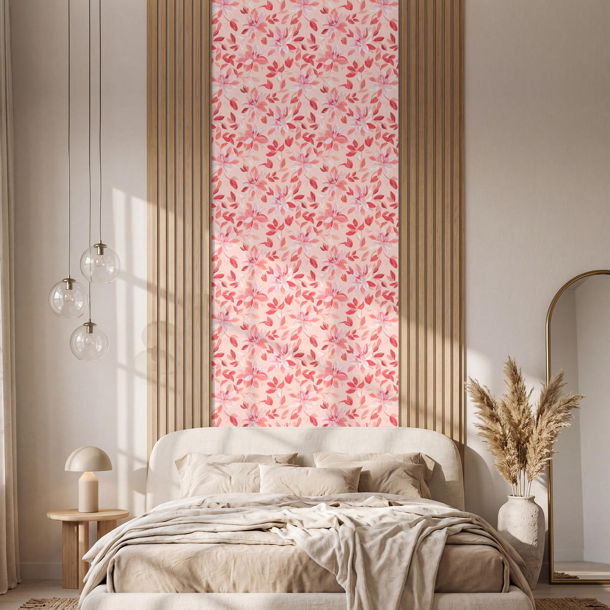 TAPETE - Botanisch - Blumen - Rot - 100x300 cm - Koralle, Papier (100/300cm) - OnlyWow