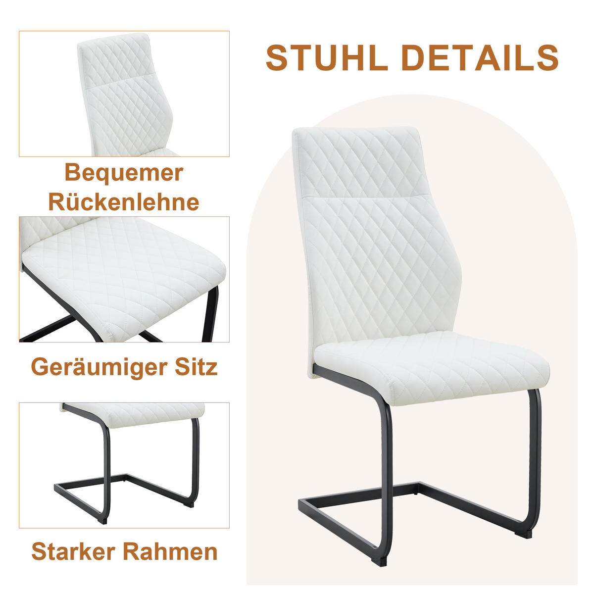 ESSGRUPPE DE-39485 5-teilig, Glastisch und 4 Stühlen mit hoher Rückenlehne Weiß - Weiß, Metall (85/75/85cm) - ComfortXL