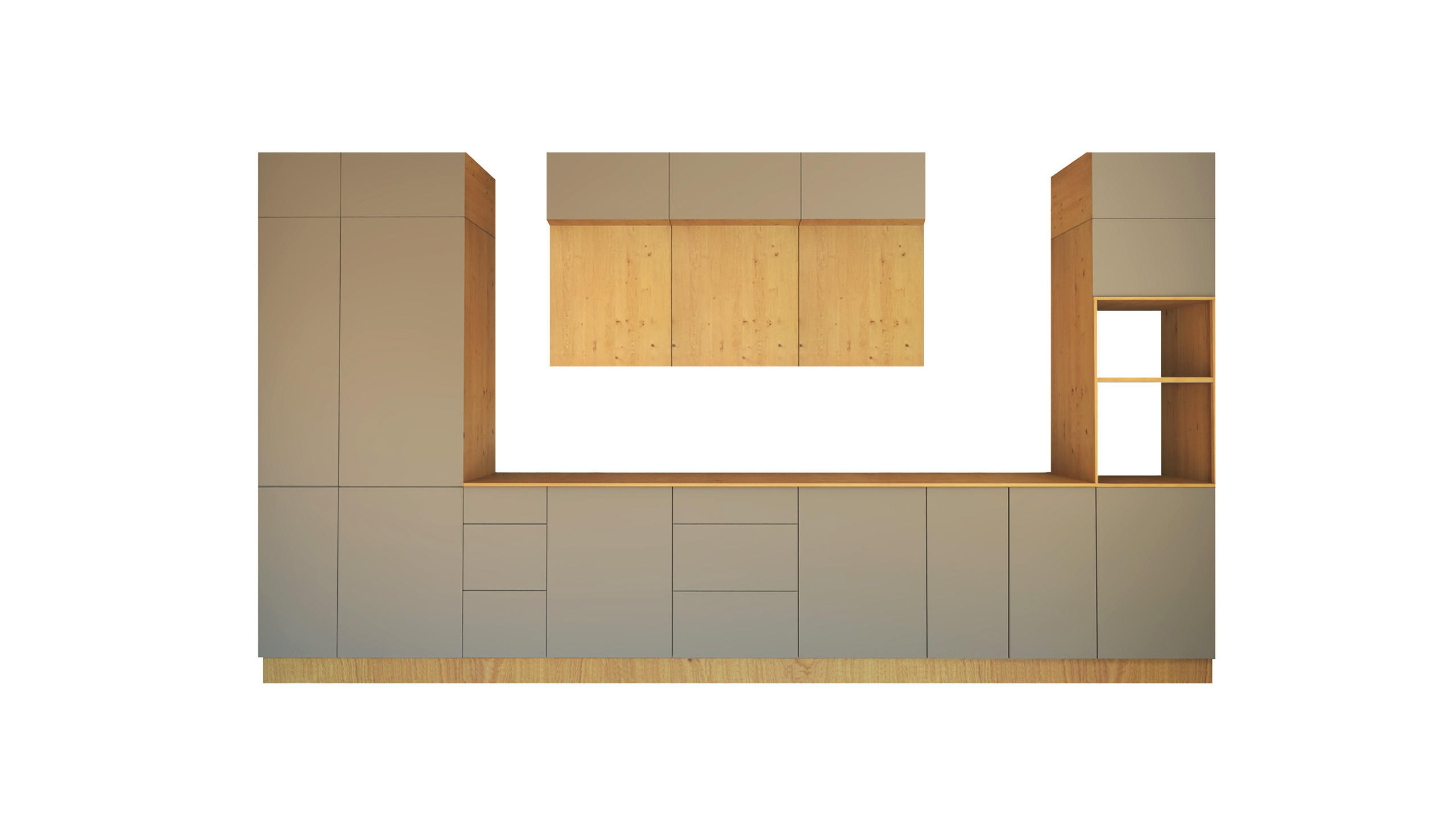 KÜCHENZEILE 460 cm - Nexa KÜ-LN-003 - in Beige & Woodline / Matt - Beige/Schwarz, Holz/Metall (460/212/58cm) - ROYAL24_MARKT