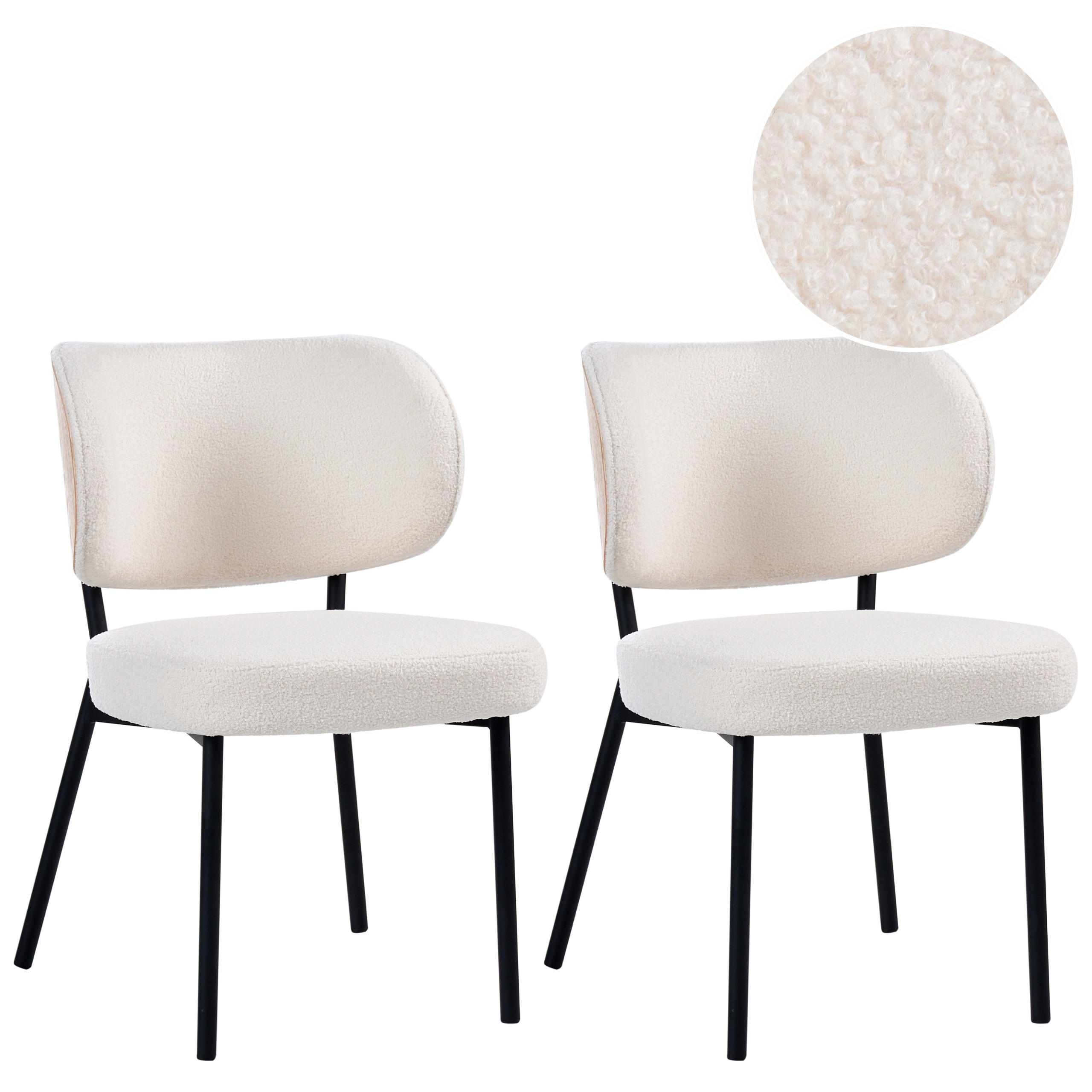 ESSZIMMERSTUHL 2er Set Bouclé Cremeweiß Wonder - Creme, Textil (55/82/65cm) - Beliani