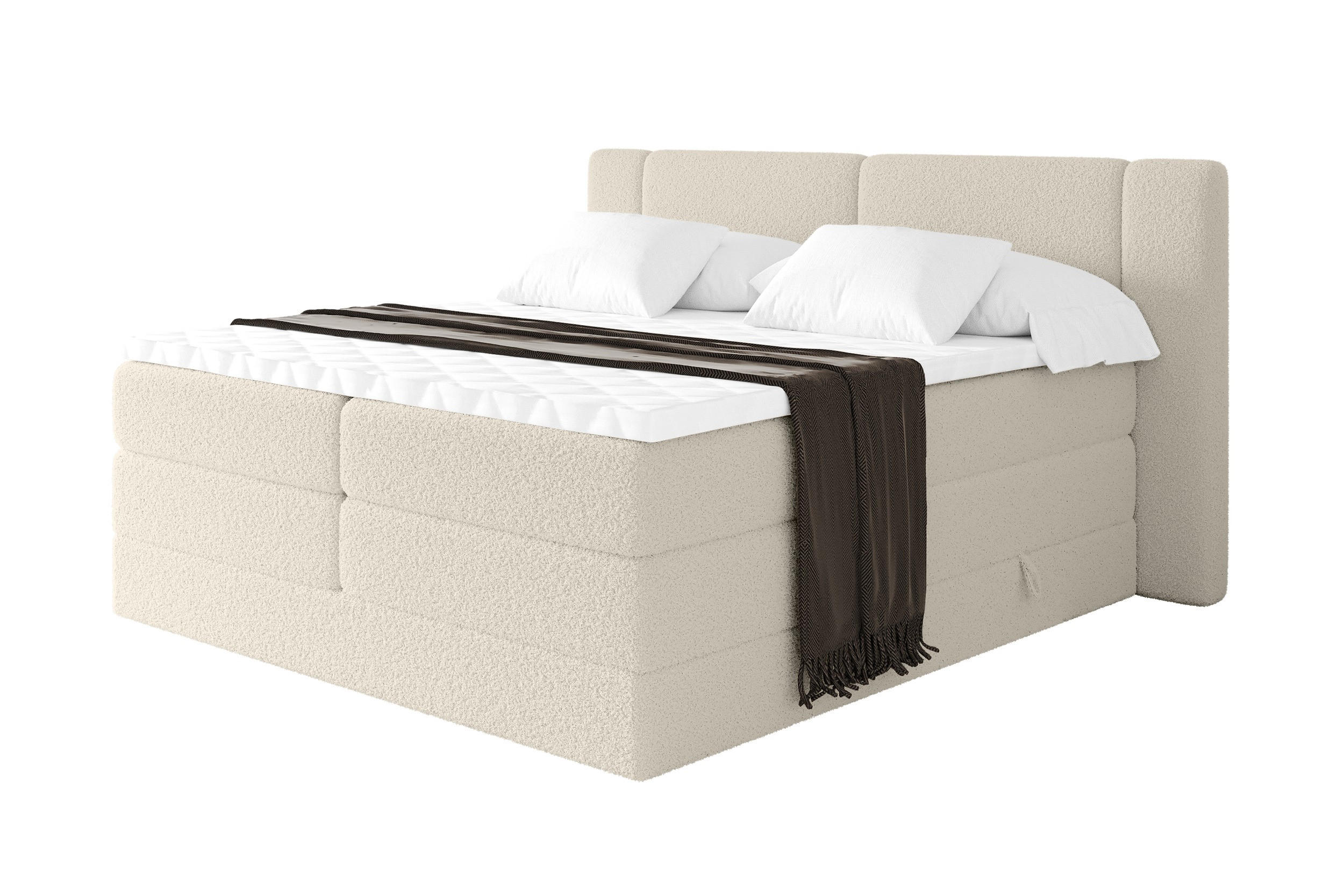 BOXSPRINGBETT mit Matratze H3/H4 - EVON KING - 140x200 cm Beige - Kaschmir, Holzwerkstoff (140/200cm) - ALTDECOR