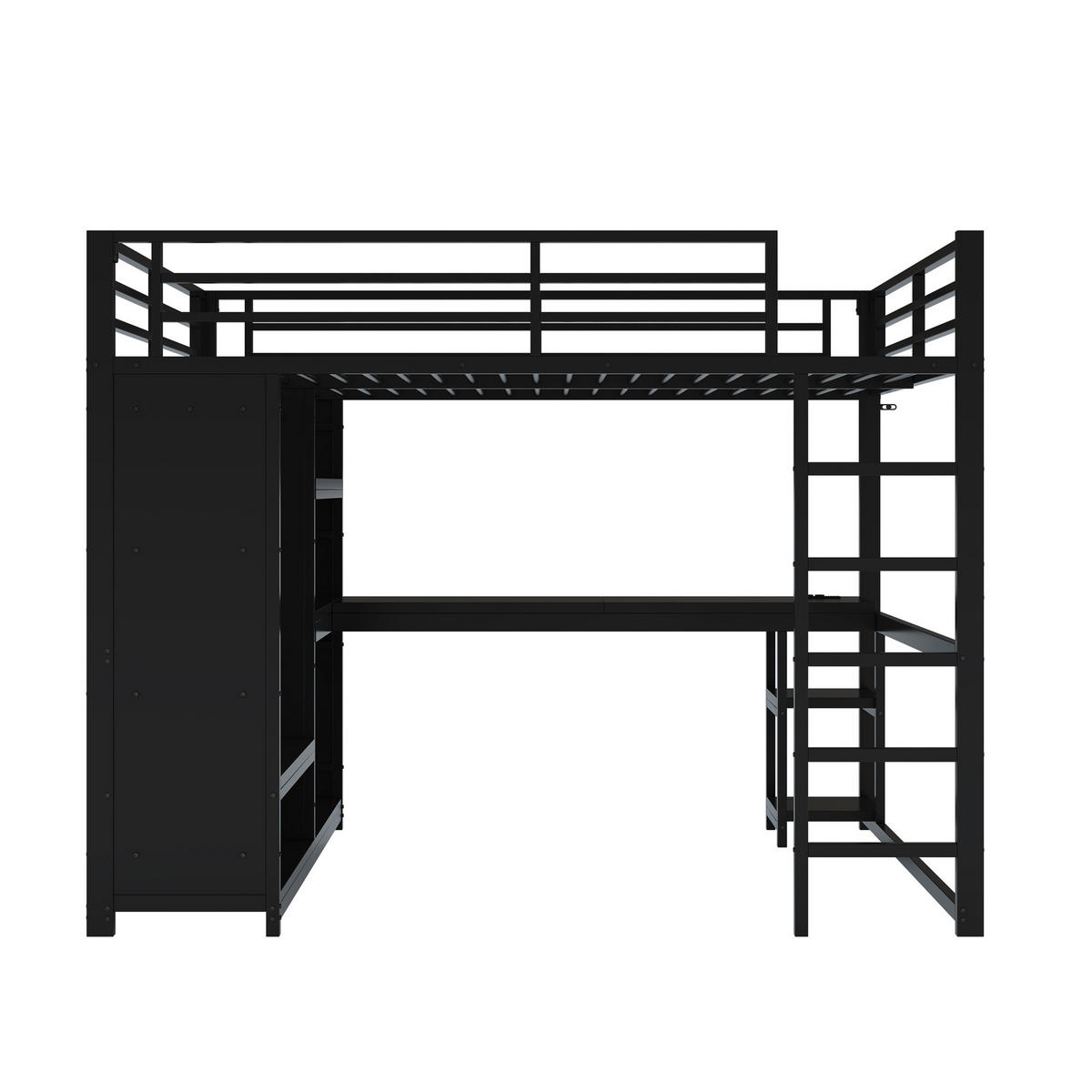 HOCHBETT 160/200 cm schwarz aus Metall mit LED und Schreibtisch - Schwarz, Metall (160/200cm) - OKWISH