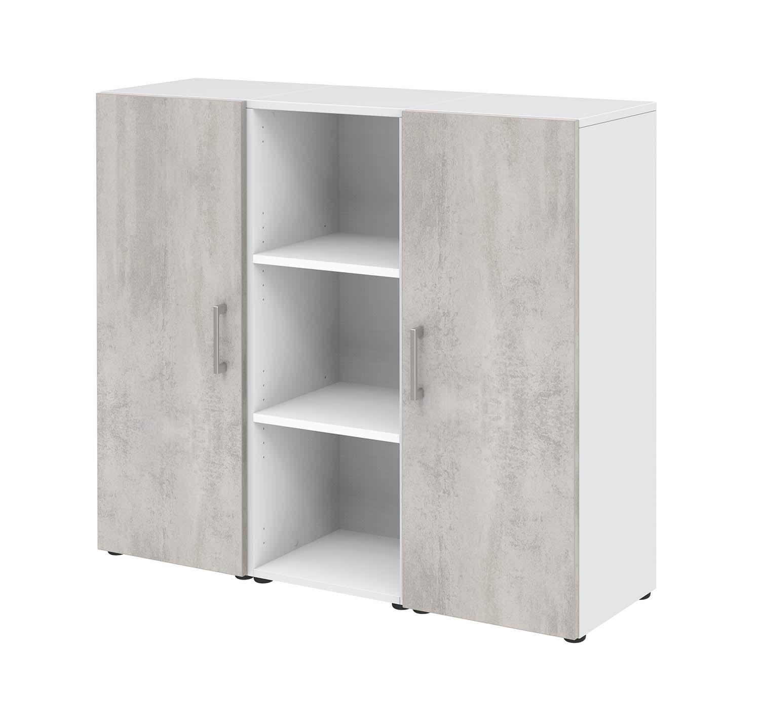 AKTENSCHRANK - 3 Ordnerhöhen - Weiß/Beton - Grau, Holzwerkstoff (120/107.2/34.4cm) - Röhr
