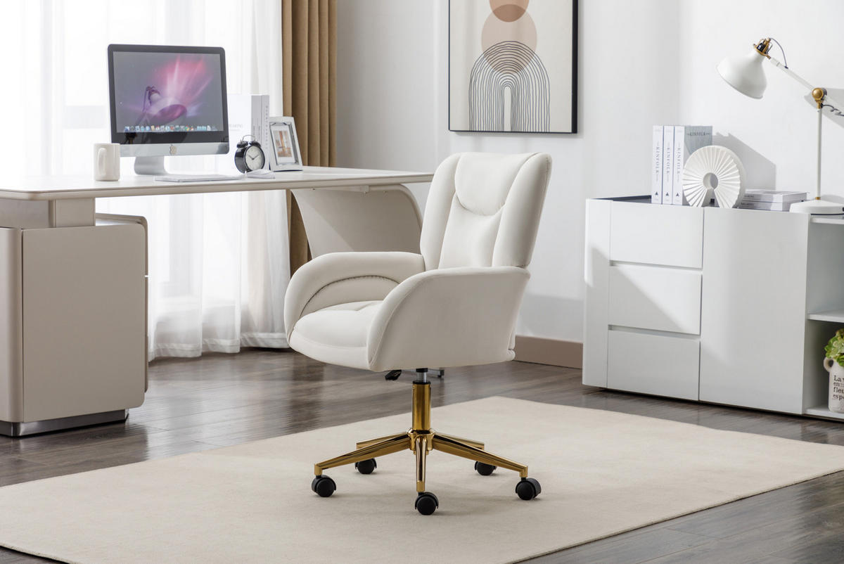 DREHSTUHL höhenverstellbar Samt Ivory mit Rollen - Weiß, Metall (62/92.5/64cm) - Meubliv
