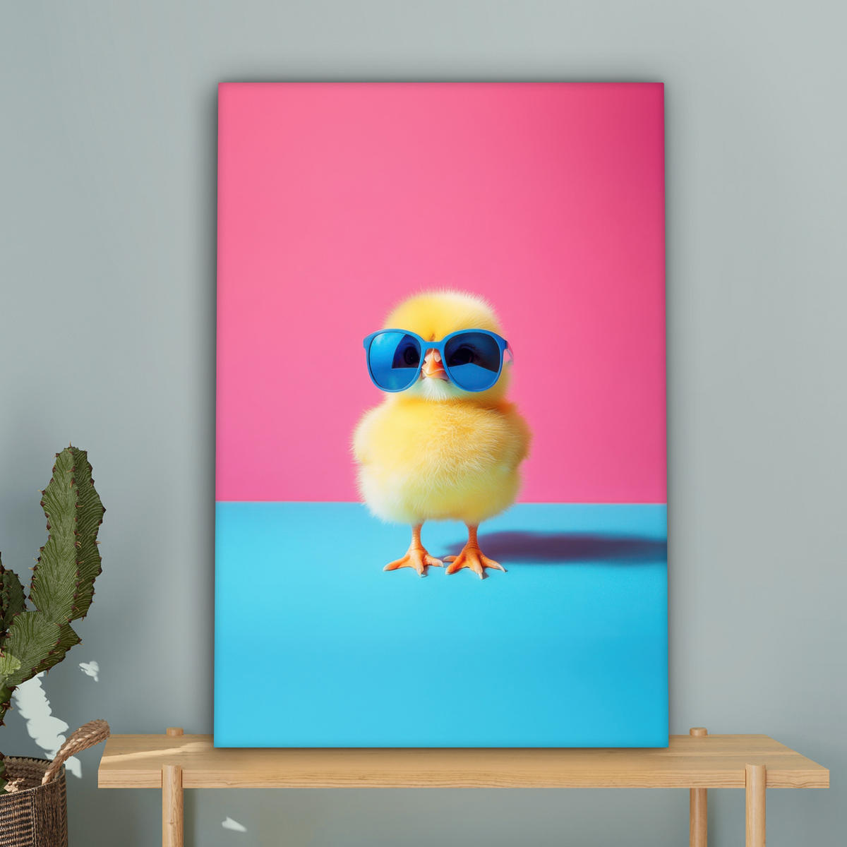 LEINWANDBILD Chick - Sonnenbrille - Blau Wanddeko 40x60 cm - Pink/Gelb, Textil (40/60cm) - MuchoWow