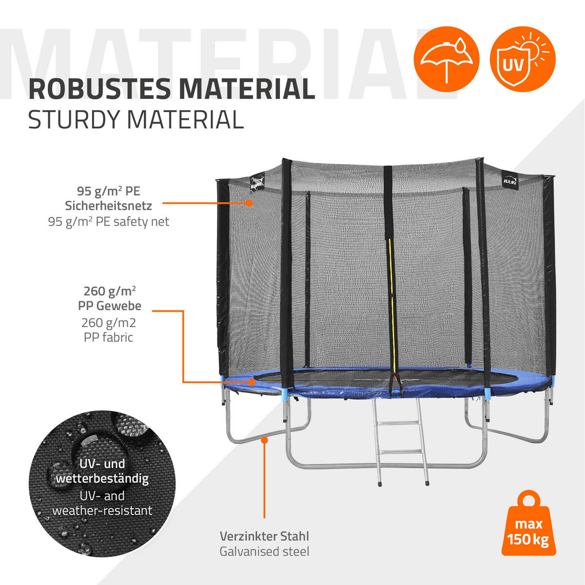 TRAMPOLIN 244 cm blau - Blau, Metall (244/239/244cm) - Hauki