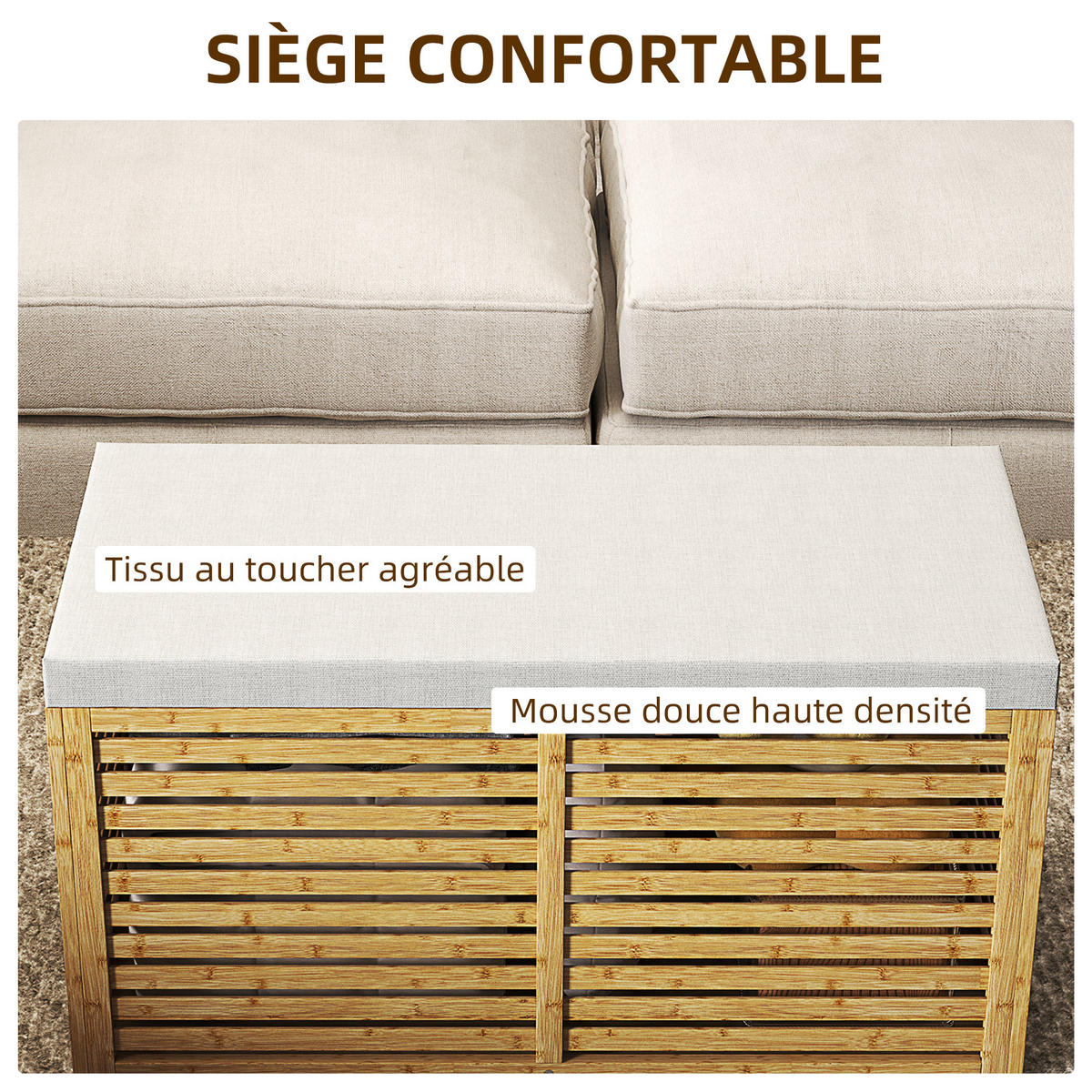TRUHENBANK DE-16460 mit Bambusrahmen und Gasdruckfedern Natur - Naturfarben, Naturmaterialien (90/43/42cm) - ComfortXL