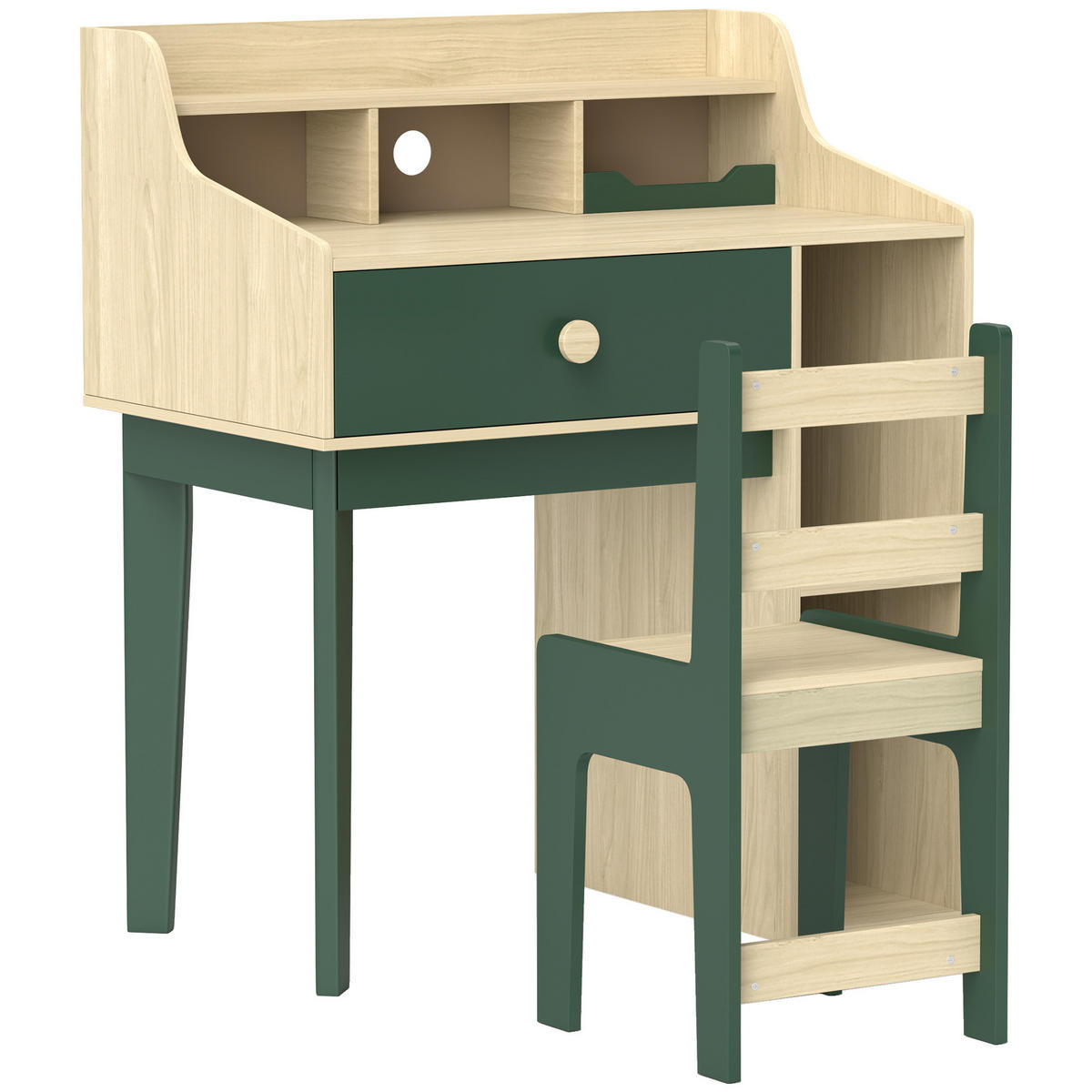 SCHREIBTISCH-SET DE-17519 mit Regalen und Schublade Grün - Grün, Holzwerkstoff (80.4/96/50cm) - ComfortXL