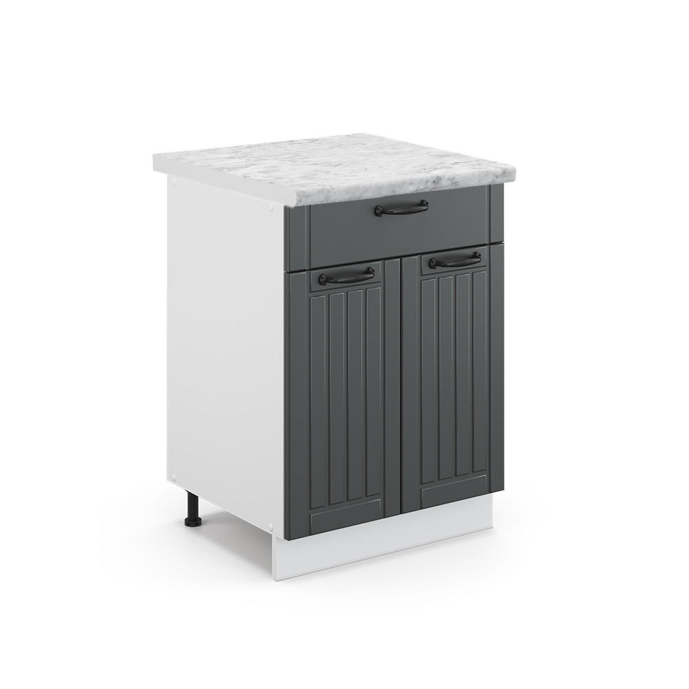 KÜCHENUNTERSCHRANK Fame-Line Anthrazit Landhaus 60 cm mit Schublade AP Marmor - Anthrazit/Weiß, Holzwerkstoff (60/82/60cm) - Vicco