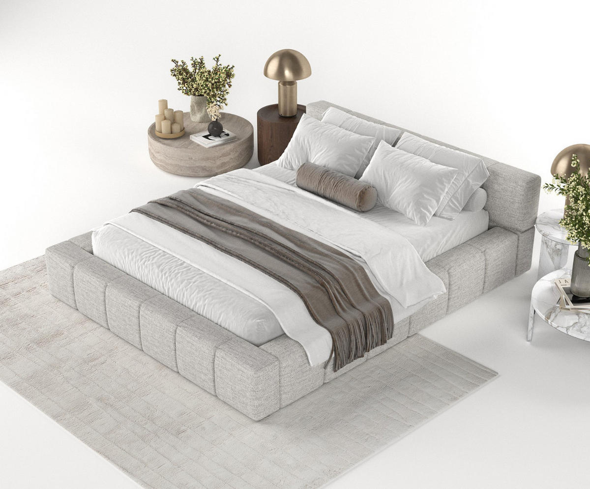 POLSTERBETT Milos mit Stauraum 180/200 cm Hellgrau im Modesto Stoff - Hellgrau/Schwarz, Holz/Holzwerkstoff (180/200cm) - AltaBeds