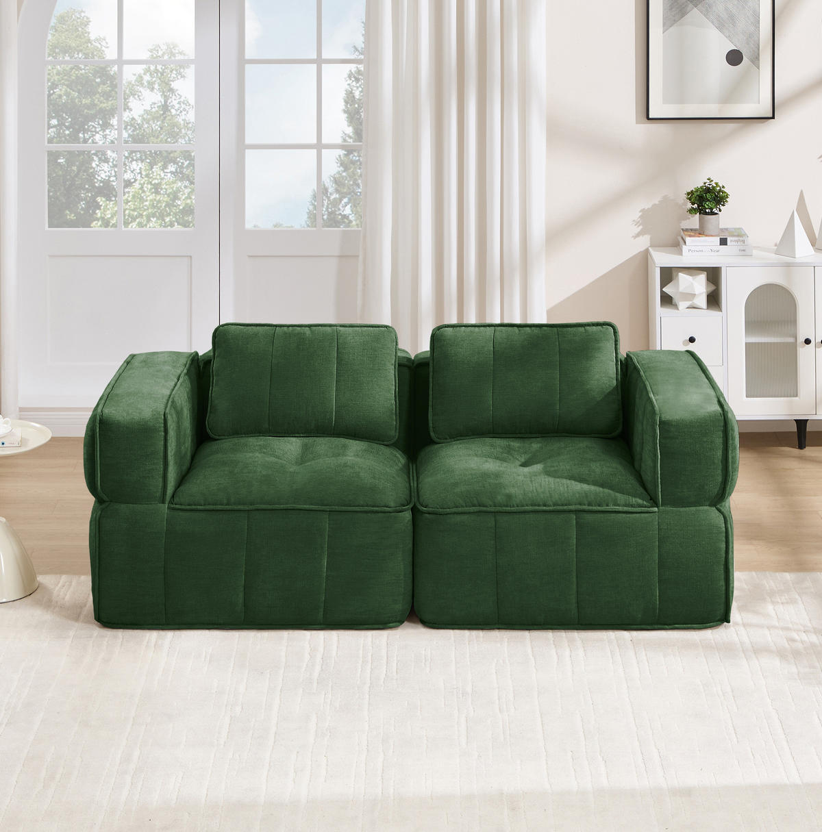 SOFA 198/93/67 cm in Grün aus Polyester mit tiefer Sitzfläche - Grün, Kunststoff (93/67/198cm) - Flora Grace