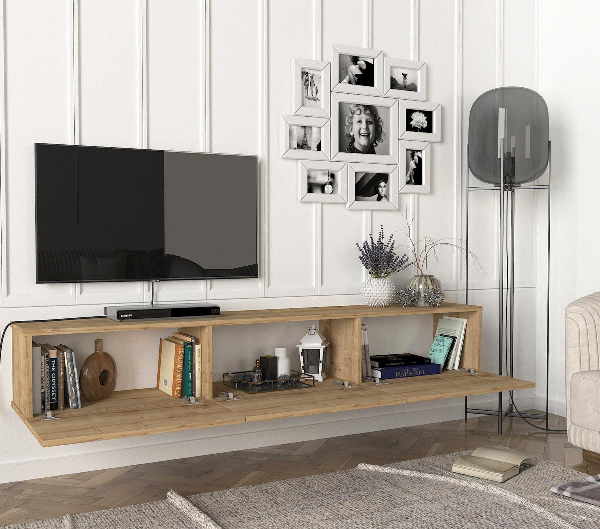 TV-LOWBOARD Hängend Damla Eiche Saphir - Beige, Holzwerkstoff (180/29.5/29.5cm) - moebel17