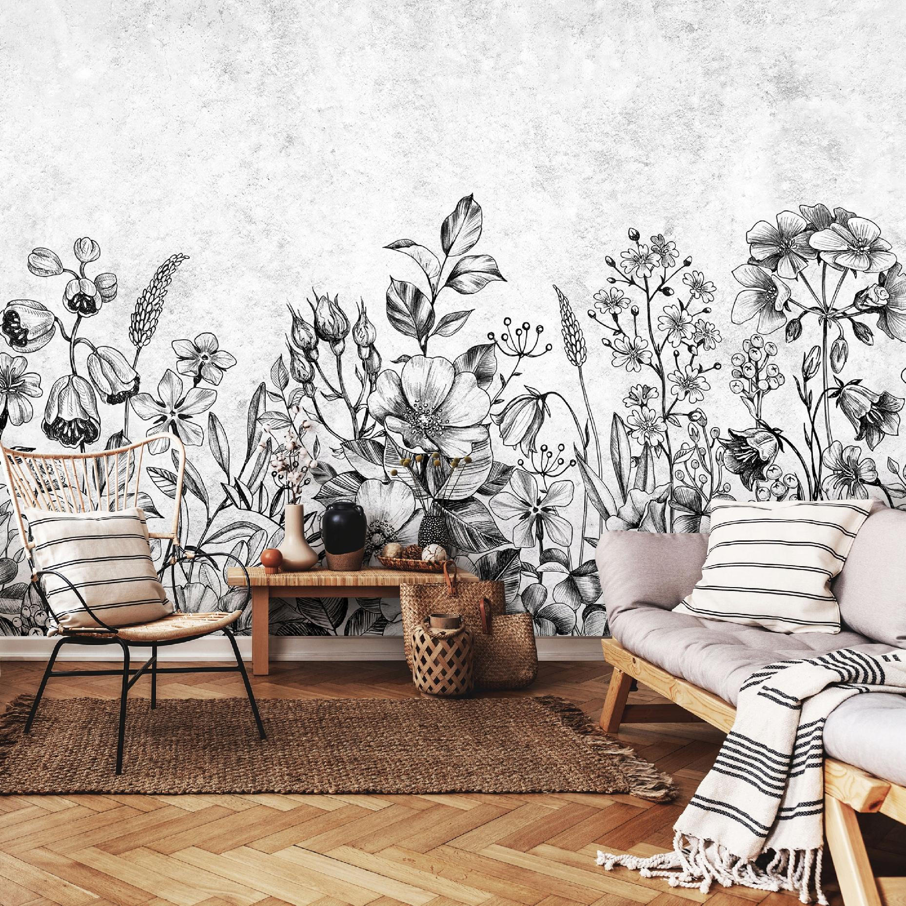 FOTOTAPETE Blumen Beton Grau 368x254 cm - Multicolor, Papier (368/254cm) - Wallarena