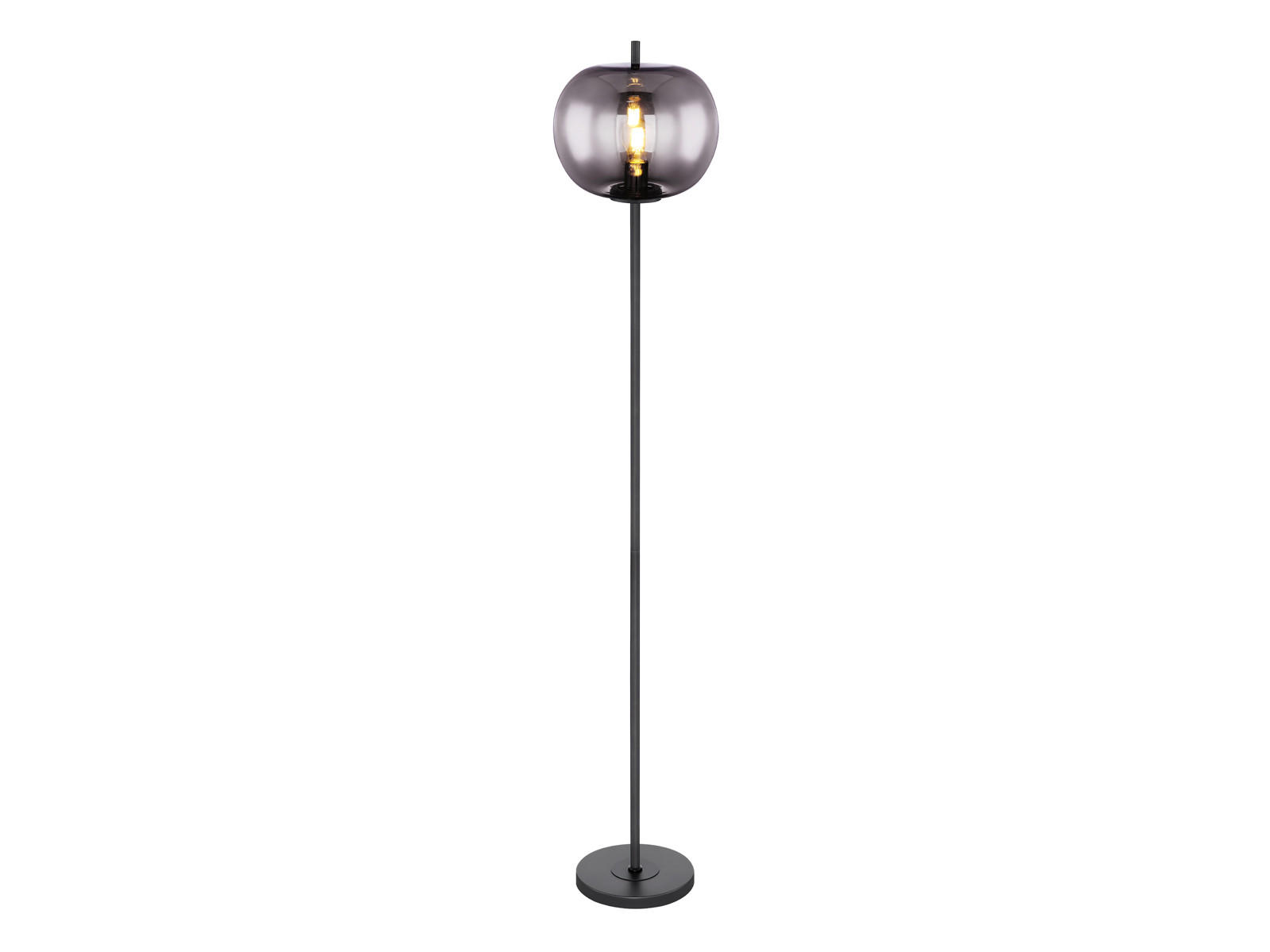 LED-STEHLAMPE Schwarz Höhe 160cm, Glaskugel Rauchglas - Schwarz, Glas/Metall (30/30/160cm) - meineWunschleuchte