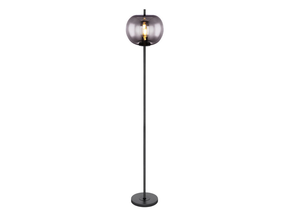 LED-STEHLAMPE Schwarz Höhe 160cm, Glaskugel Rauchglas - Schwarz, Glas/Metall (30/30/160cm) - meineWunschleuchte