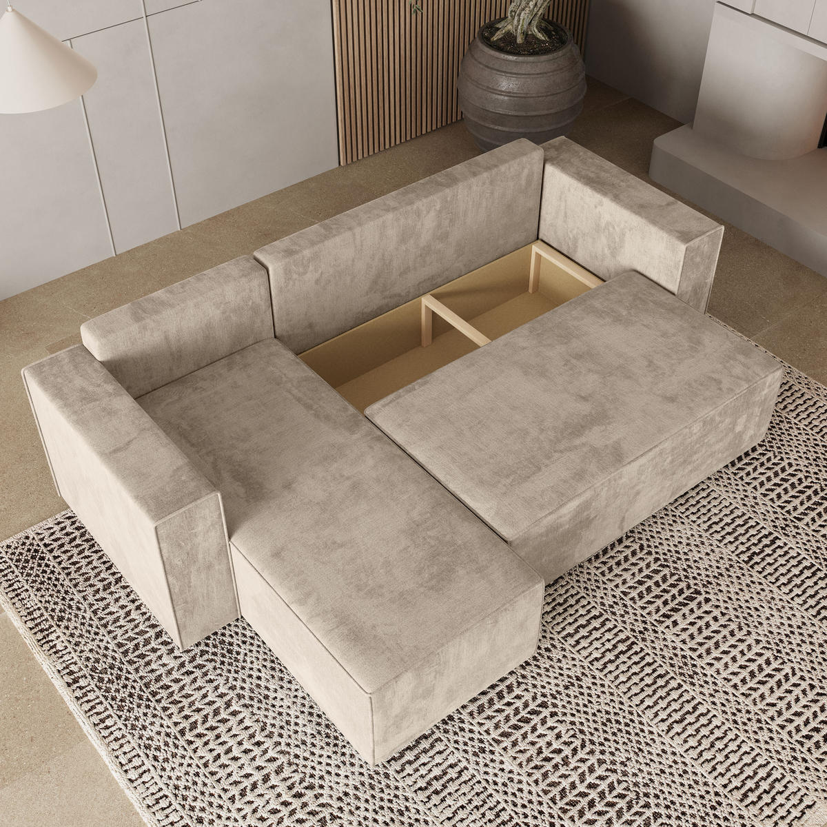 ROHOVÁ SEDAČKA RAVELO krémová - šedá/krémová, dřevo/textil (240/140cm) - MASSENO