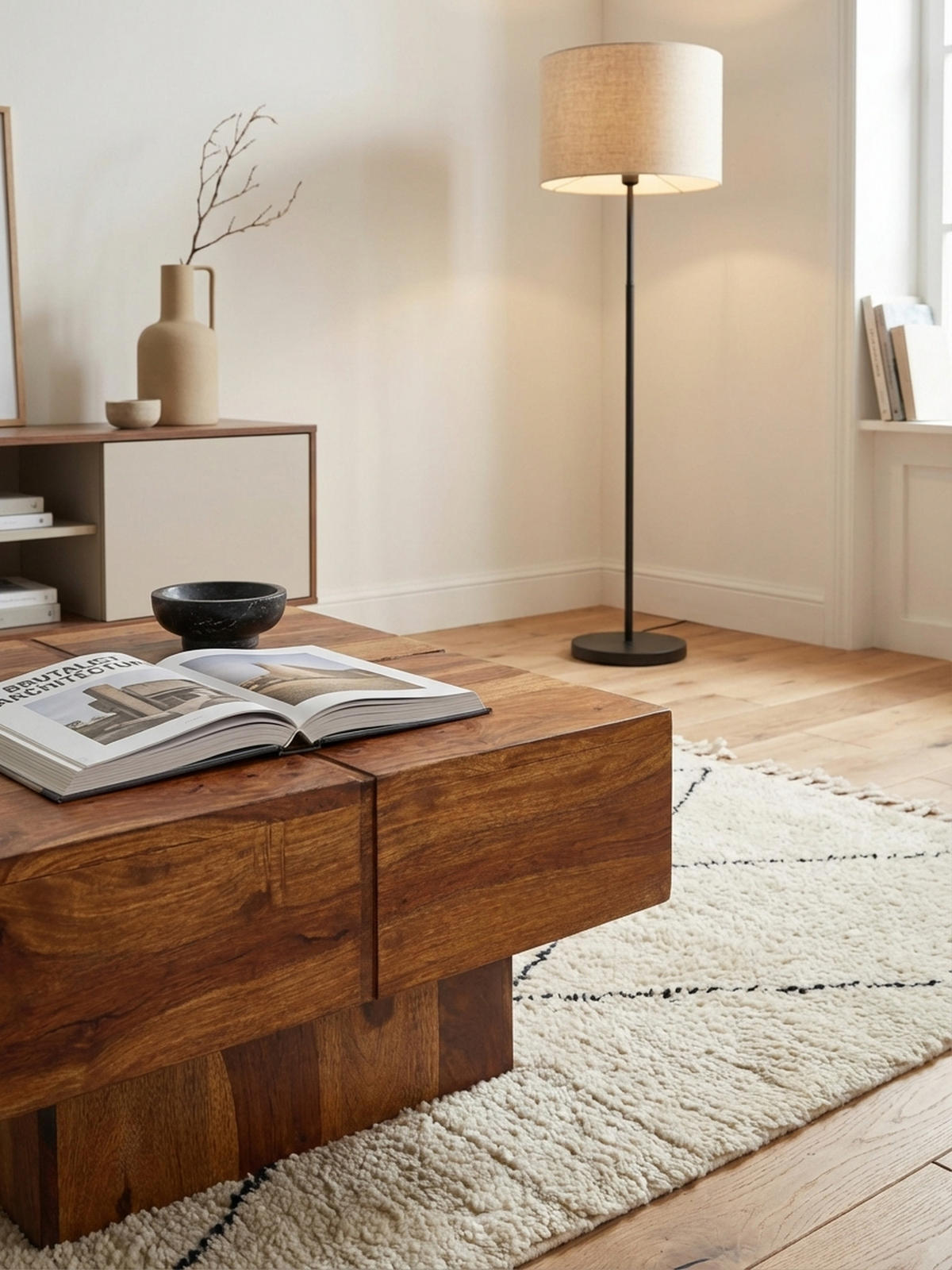 COUCHTISCH Quadrat in Sheesham Massivholz, Modernes Rillenmuster, Maße 57,5x57,5x30 cm - Braun, Holz (58/58/30cm) - KADIMA DESIGN