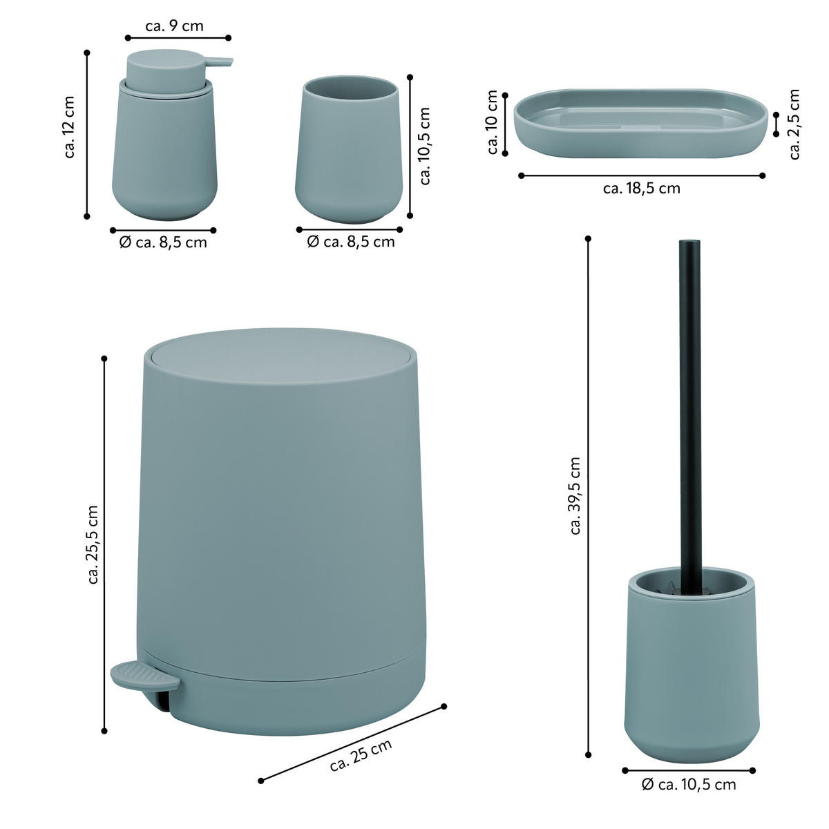 BAD-ACCESSOIRES-SET TESERO, Soft-Touch, hellblau - Hellblau, Kunststoff (22.5/25.5/25cm) - eluno
