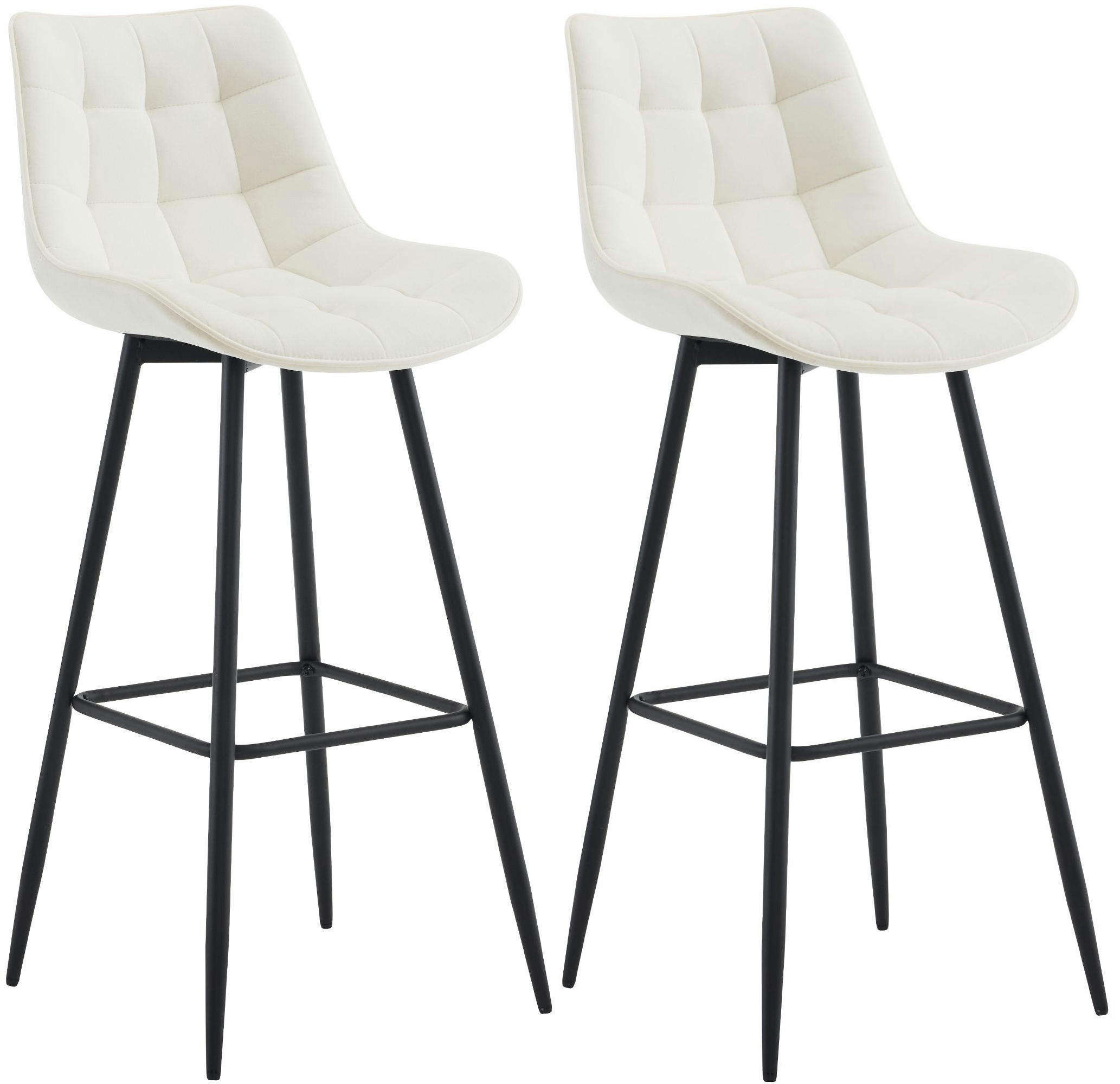 BARHOCKER 2er Set Samt creme - Creme/Schwarz, Textil/Metall (47/106/52cm) - CLP