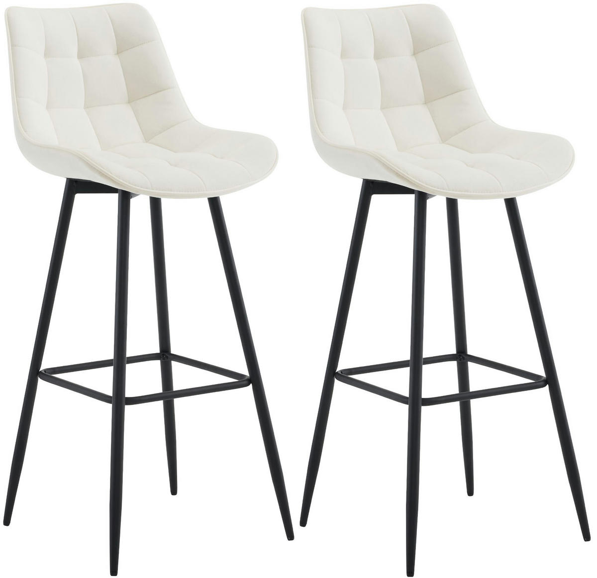 BARHOCKER 2er Set Samt creme - Creme/Schwarz, Textil/Metall (47/106/52cm) - CLP