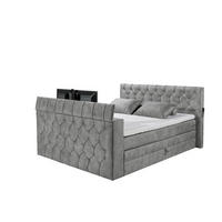 BOXSPRINGBETT 180x200 – motorisierte TV‑Halterung, Gel-Lux-Topper, Duo‑Wendematratze H3/H4 - Dunkelgrau/Grau, Textil (180/200cm) - ed exciting design