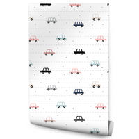 VLIESTAPETE Autos im skandinavischen Stil – Pastellbunt, Weiß – 50x1000 cm - Multicolor/Weiß, Papier (50/1000cm) - Muralo
