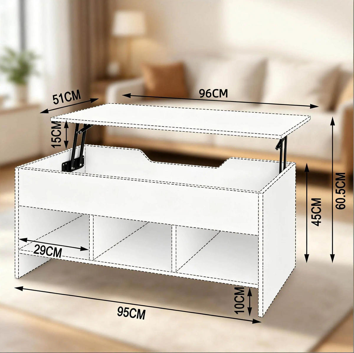ROZKLÁDACÍ konferenční stolek 96/45/51 cm bílý z kovu a dřeva s výklopnou deskou a úložným prostorem - bílá, kompozitní dřevo (96/51/60.5cm) - OKWISH
