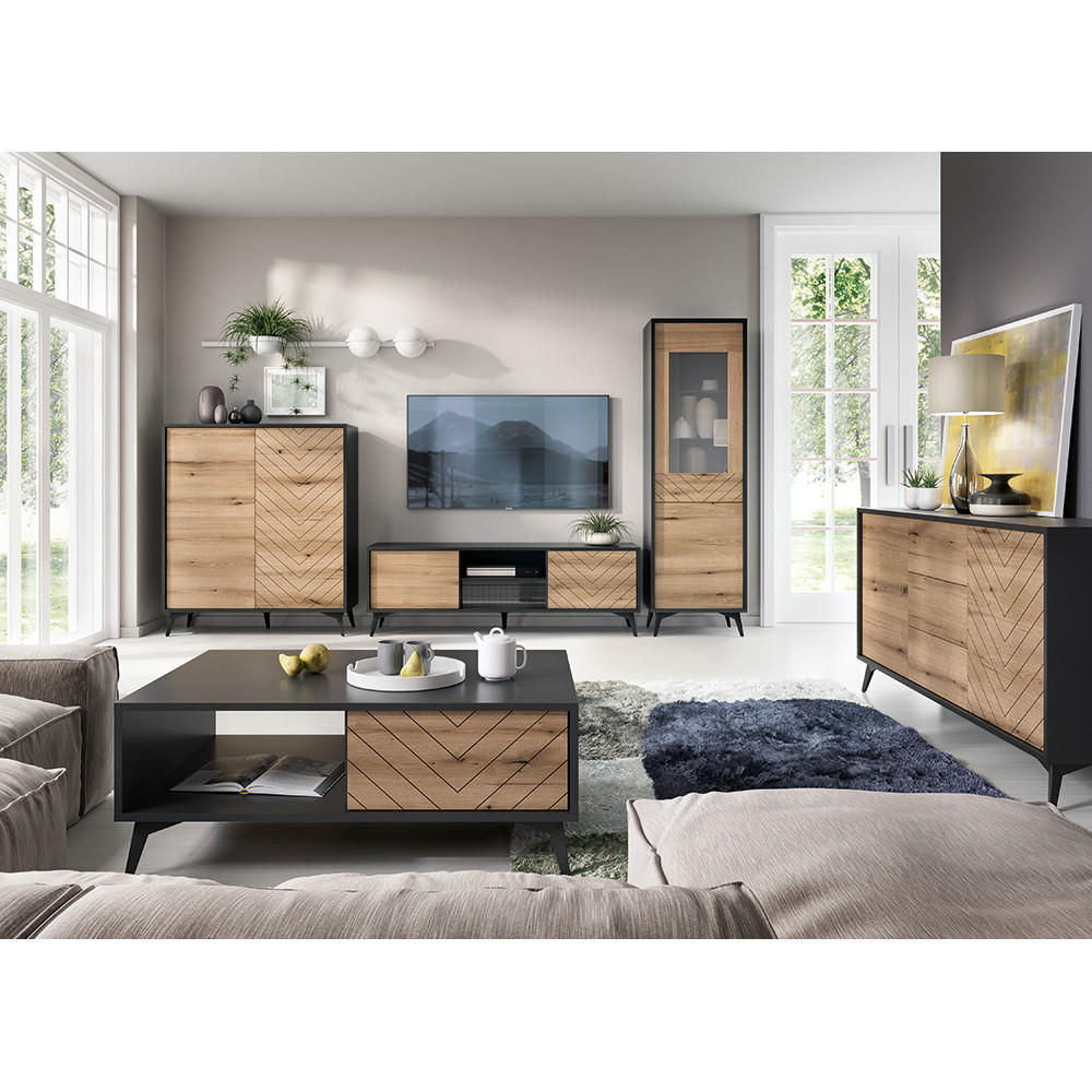 WOHNZIMMER-SET 5-TLG. Dale-160 - Schwarz, Holzwerkstoff (567/178/68cm) - Lomado