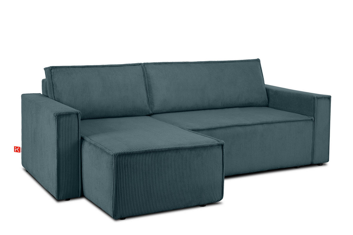 ECKSOFA-LINKS/RECHTS NAPI Schlaffunktion mit Cordbezug, Blau - Blau/Schwarz, Textil (246/148cm) - KONSIMO®
