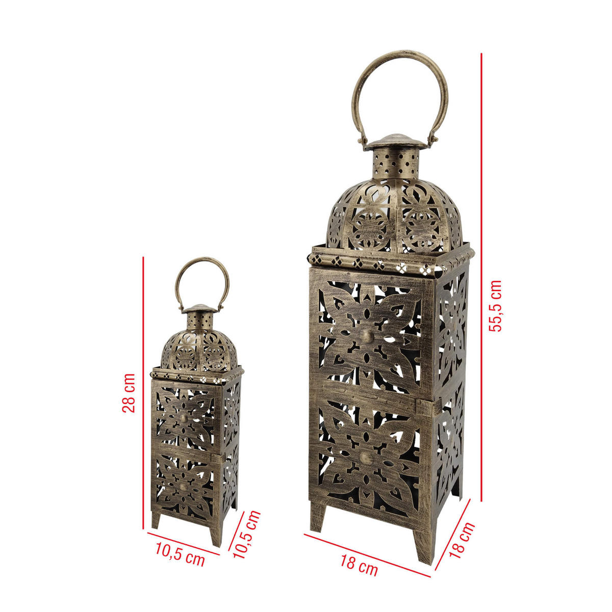 DEKORATIVES LATERNEN SET, 2 pieces Goldfarben 18/18/56 cm - Goldfarben, Metall (18/56/18cm) - Mobili Rebecca