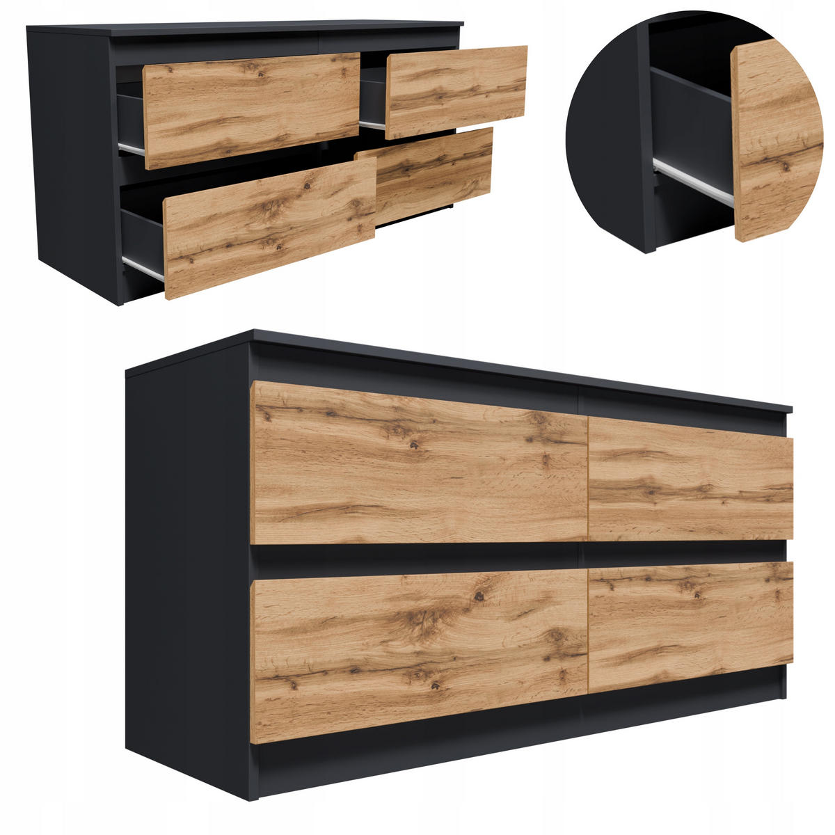 TV-SCHRANK CR3- RTV-4 Graphit-Wotan Eiche 127,4/44/60,8 cm - Eiche Wotan/Graphitfarben, Holzwerkstoff (127.4/60.8/44cm)