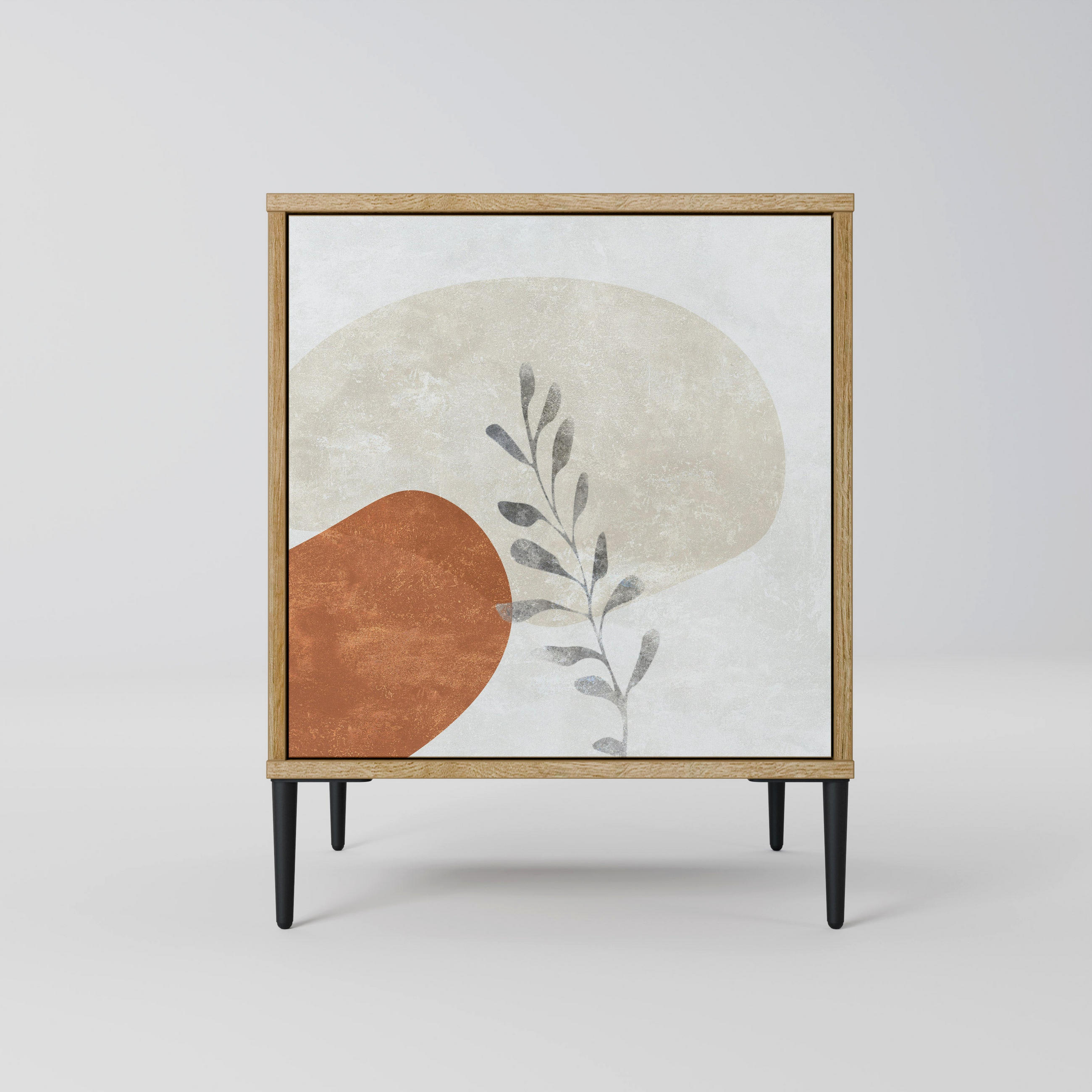 SIDEBOARD TRANQUIL TWIG, Eichefarben, 57,5x42x72,5 cm, Schwarze Metallfüße - Eichefarben/Multicolor, Holzwerkstoff/Metall (57.5/72.5/42cm) - SpaceRebels