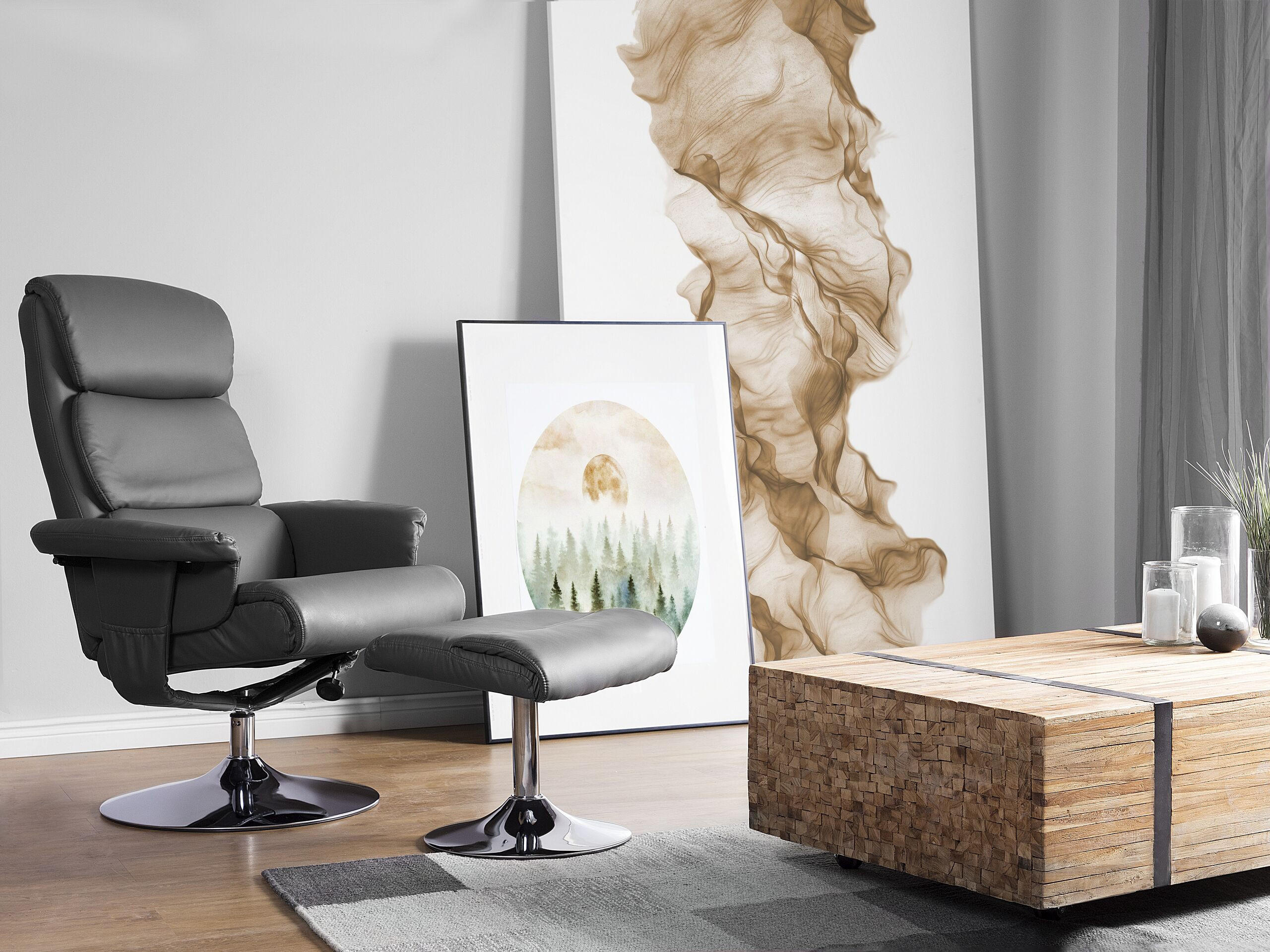 MASSAGESESSEL mit Fußhocker Kunstleder Grau Legend - Grau, Textil/Metall (50/103/80cm) - Beliani