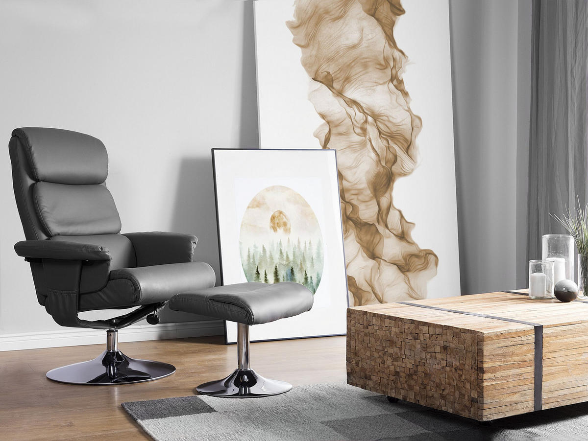 MASSAGESESSEL mit Fußhocker Kunstleder Grau Legend - Grau, Textil/Metall (50/103/80cm) - Beliani