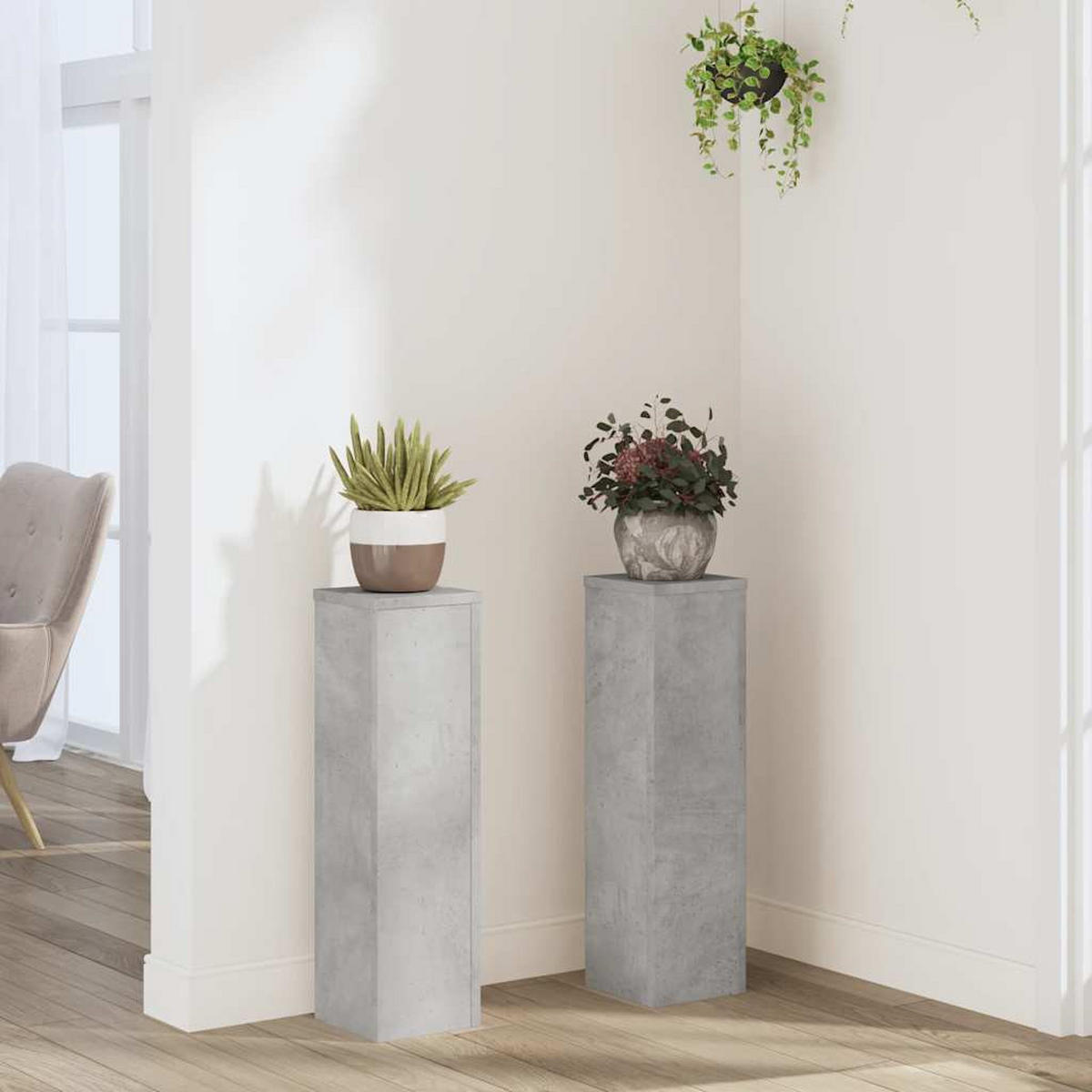 PFLANZENSTÄNDER 2er Set Betongrau 17/17/60 Cm Holzwerkstoff - Grau, Holzwerkstoff (17/60/17cm) - vidaXL