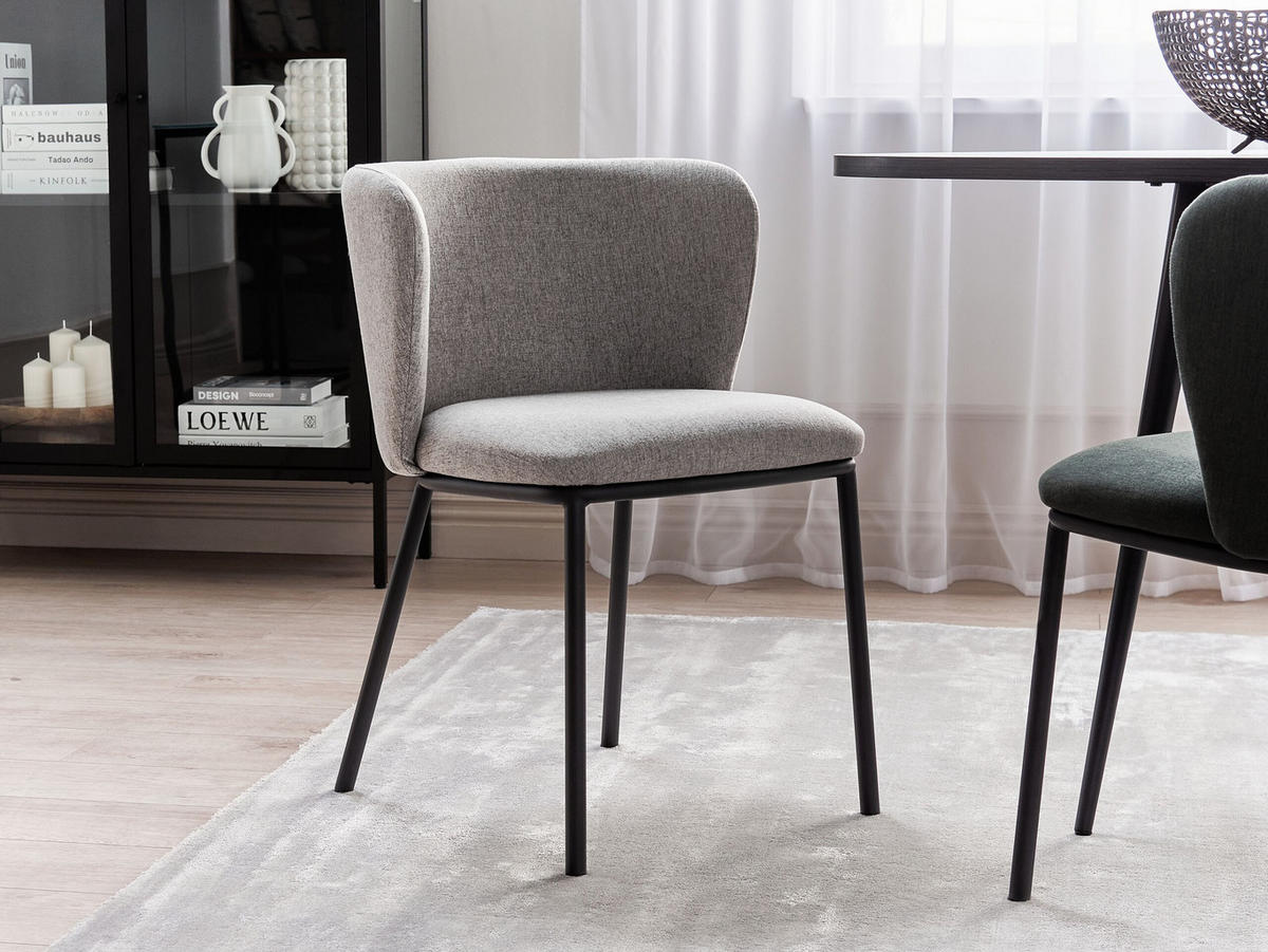 ESSZIMMERSTUHL 2er-Set Polsterbezug Grau Mina - Grau, Textil/Metall (45/75/52cm) - Beliani