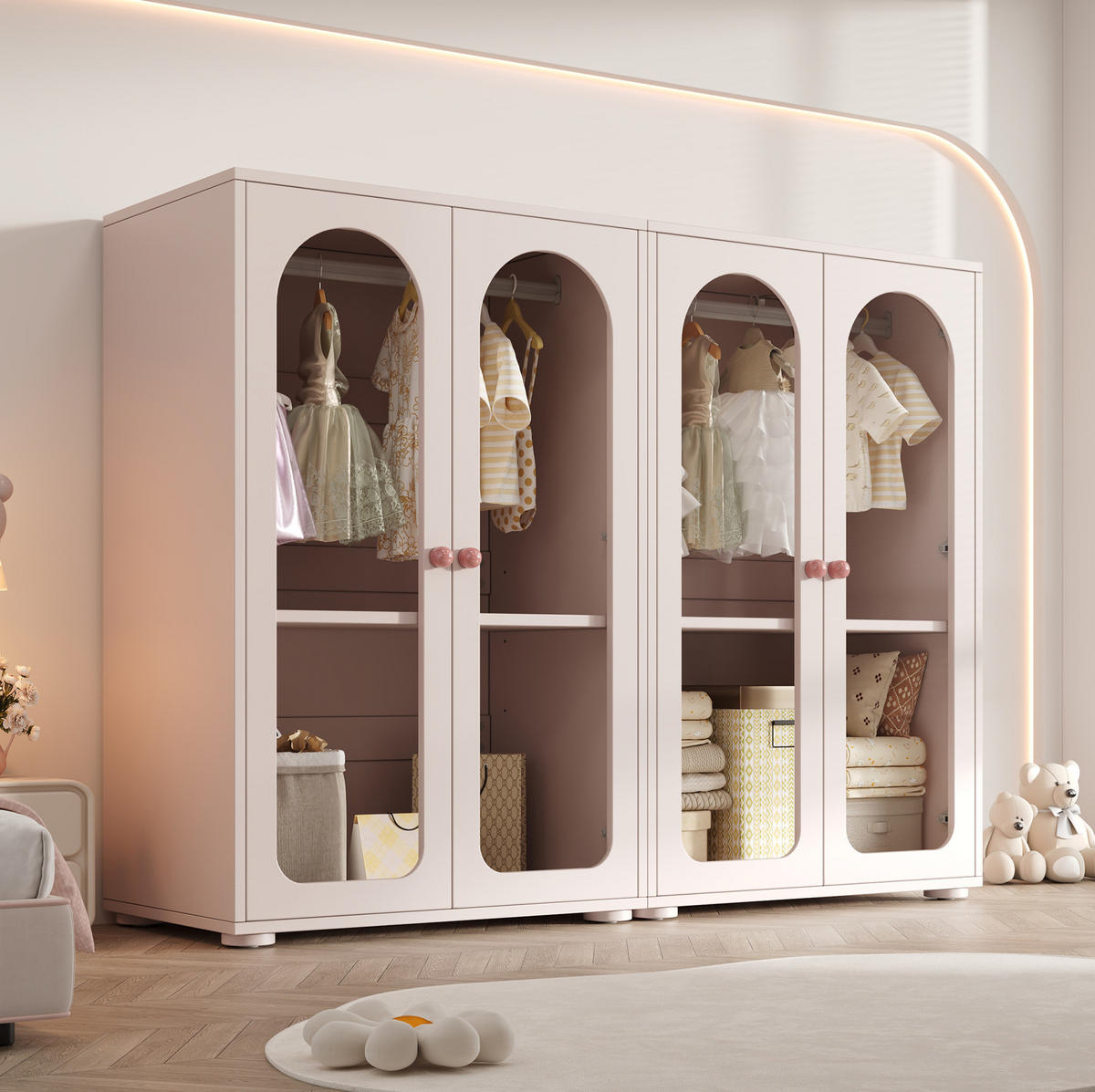 KLEIDERSCHRANK 160/50/120 cm in Babyrosa mit Acryl-Türen und verstellbaren Böden - Hellrosa, Holzwerkstoff (160/120/50cm) - BEAOK
