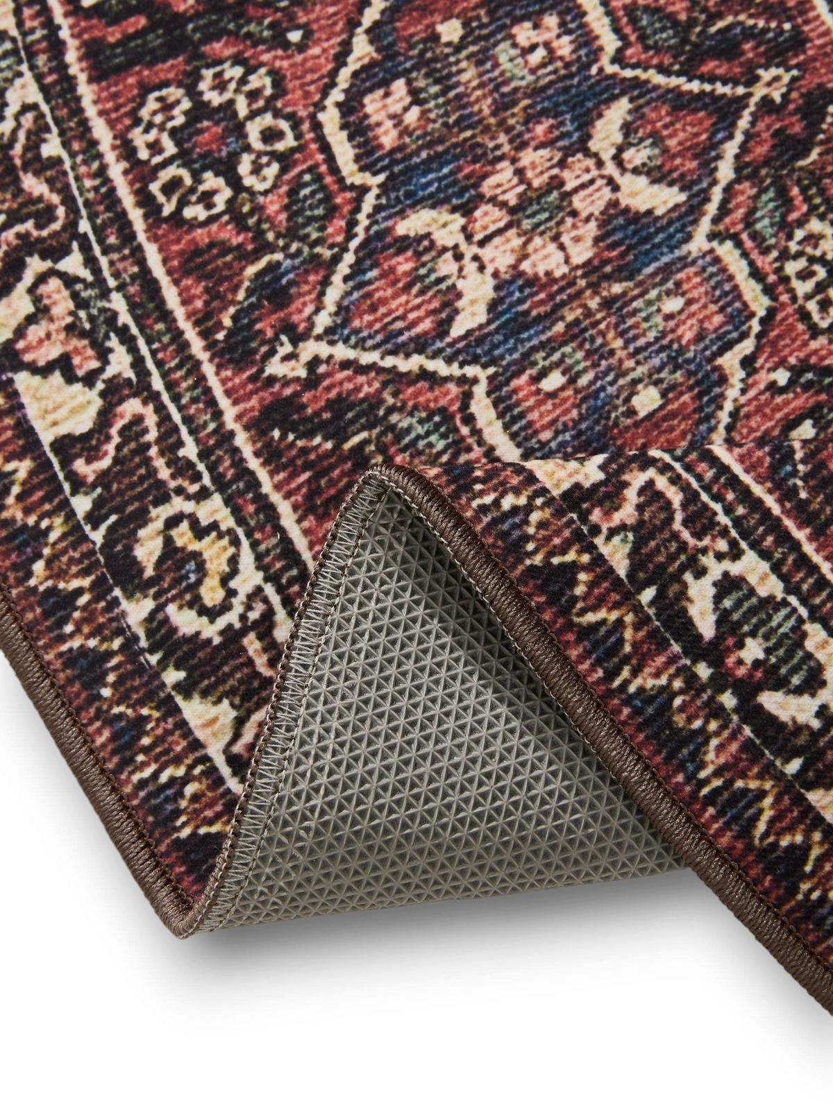 VINTAGE-TEPPICH George waschbar ø 120 cm rund - Rot/Multicolor, Kunststoff (120/120cm) - benuta