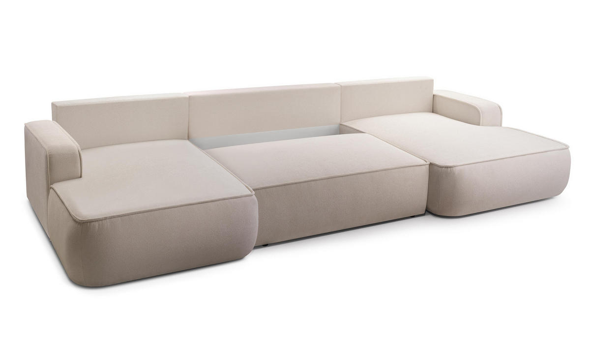 WOHNLANDSCHAFT Ablia Creme 364/168/87 cm mit Schlaffunktion - Creme/Schwarz, Kunststoff/Textil (364/87/168cm) - AX Living