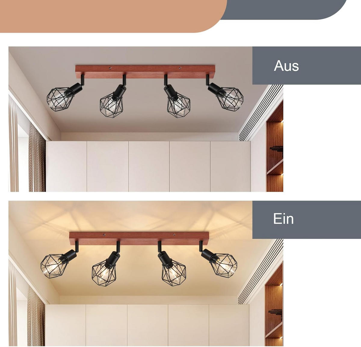 DECKENSTRAHLER Stralwyn 21.5/50/11 cm - Schwarz, Metall (11/21.5/50cm) - ZMH